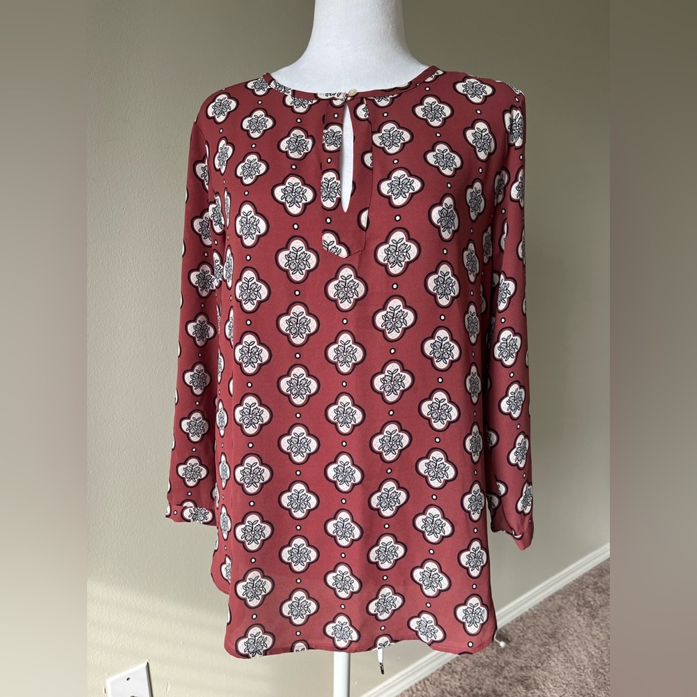 LOFT Long Sleeve Geometric Print Blouse